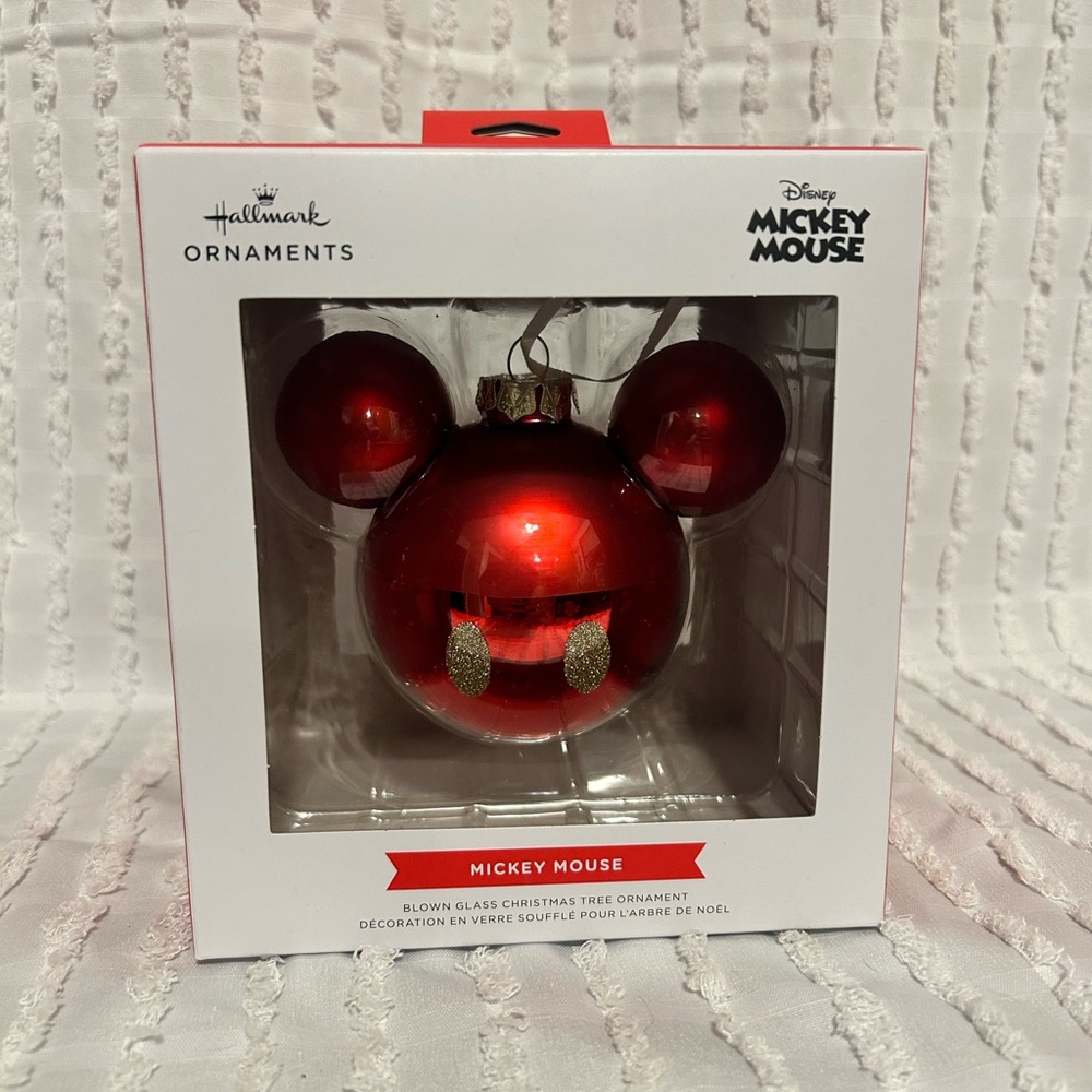 Hallmark‎ Disney Mickey Mouse Blown Glass Christmas Tree Ornament Red 3HCM4710